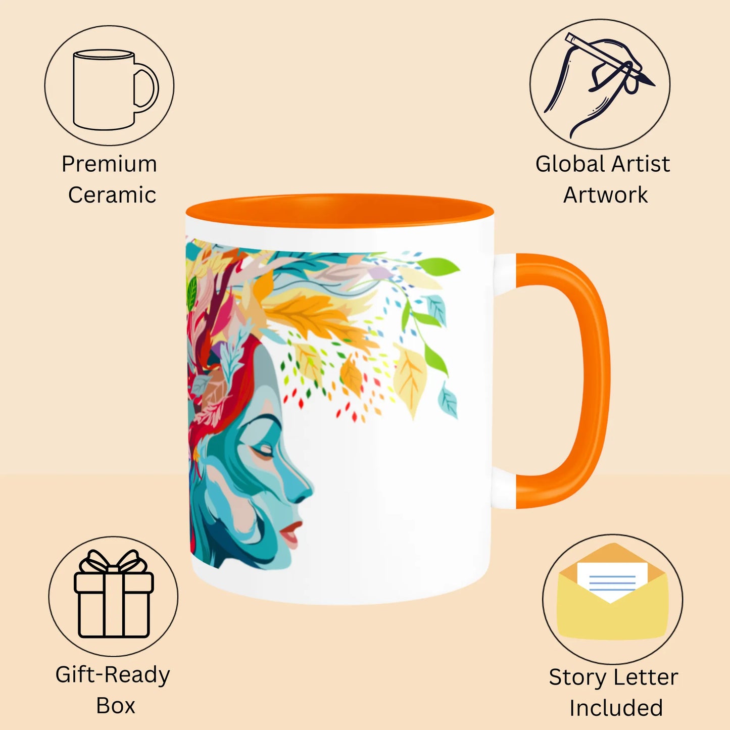 PAINTZSTORIES Floral Reflections Artistic Ceramic Coffee Mug with Digital Print by Global Artists | Durable Ceramic Cup for Coffee, Tea & Cold Beverages | Printed Mug for Birthday Gift | 350ml