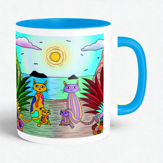 PAINTZSTORIES Four Cats Artistic Ceramic Coffee Mug with Digital Print by Global Artists | Durable Ceramic Cup for Coffee, Tea & Cold Beverages | Printed Mug for Birthday Gift | 350ml