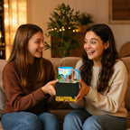 Girls exchanging Four Cats mug as a thoughtful gift