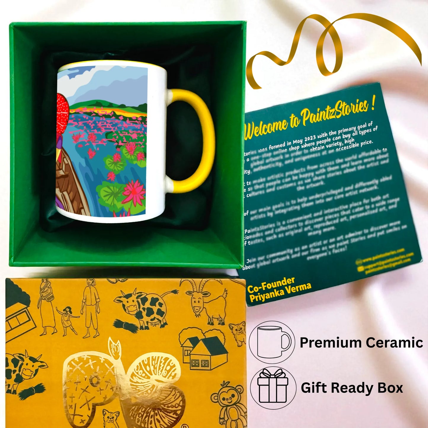 PAINTZSTORIES Harmony in Diversity Artistic Ceramic Coffee Mug with Digital Print by Global Artists | Durable Ceramic Cup for Coffee, Tea & Cold Beverages | Printed Mug for Birthday Gift | 350ml