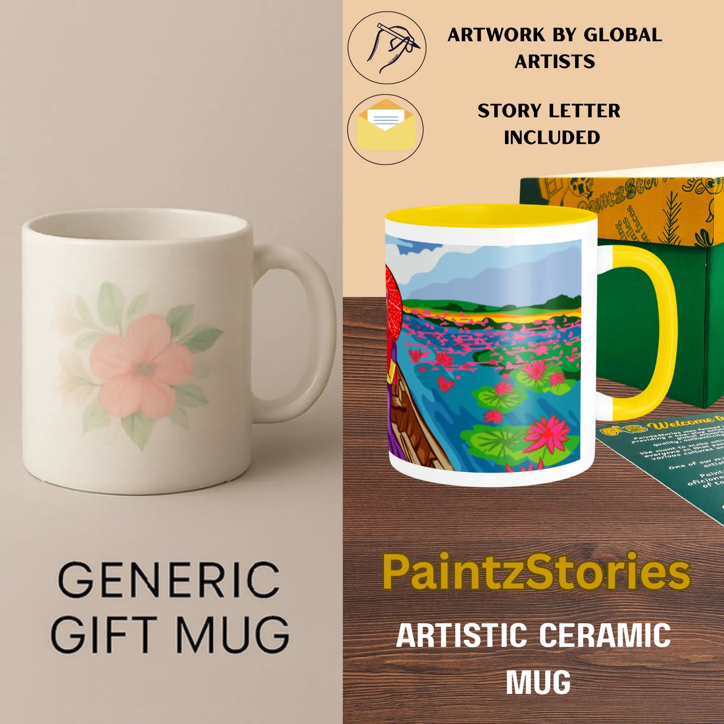 PAINTZSTORIES Harmony in Diversity Artistic Ceramic Coffee Mug with Digital Print by Global Artists | Durable Ceramic Cup for Coffee, Tea & Cold Beverages | Printed Mug for Birthday Gift | 350ml