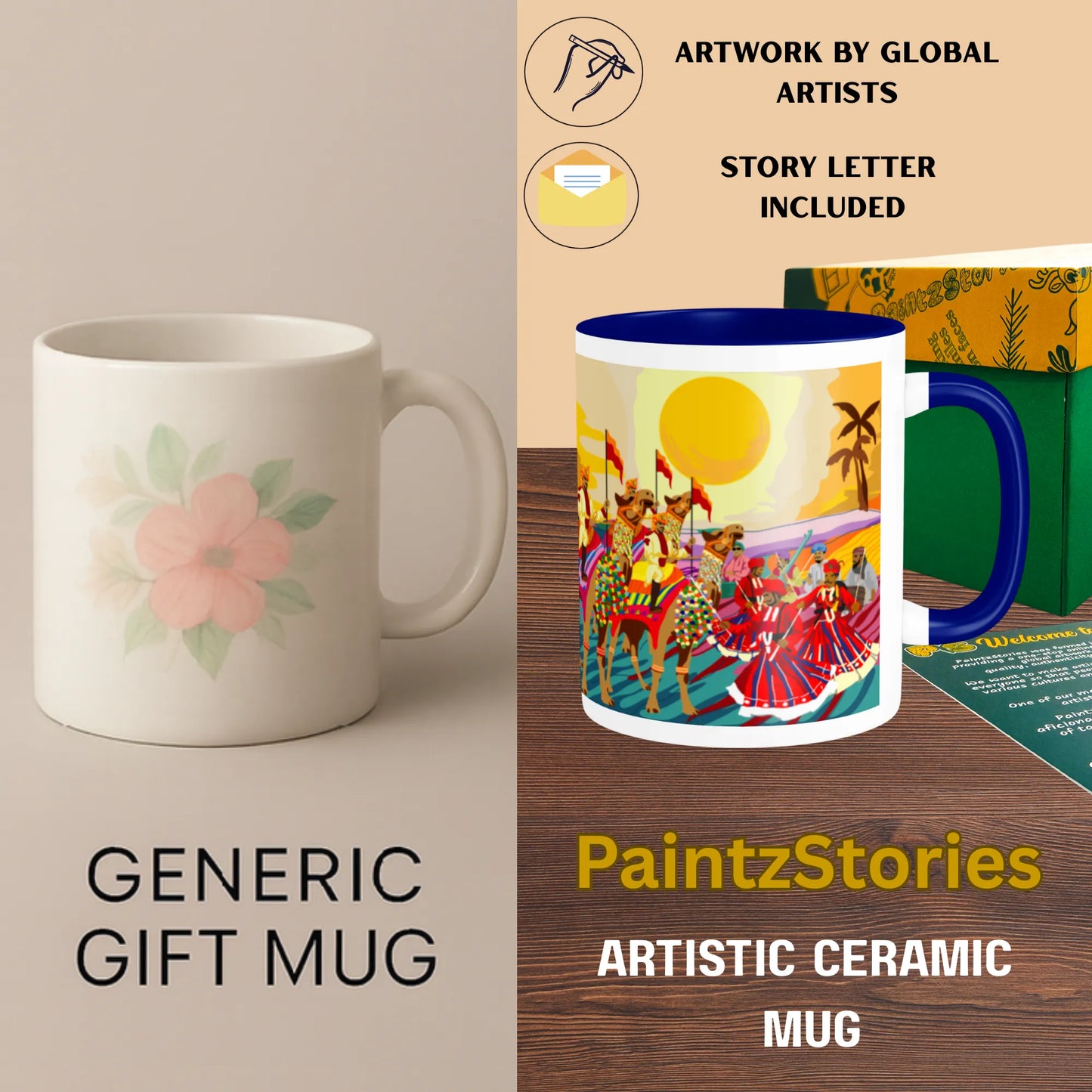 PAINTZSTORIES Jaisalmer's Royal Parade Artistic Ceramic Coffee Mug with Digital Print by Global Artists | Durable Ceramic Cup for Coffee, Tea & Cold Beverages | Printed Mug for Birthday Gift | 350ml