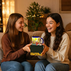 Girls exchanging Jaisalmer Royal Parade mug as a gift