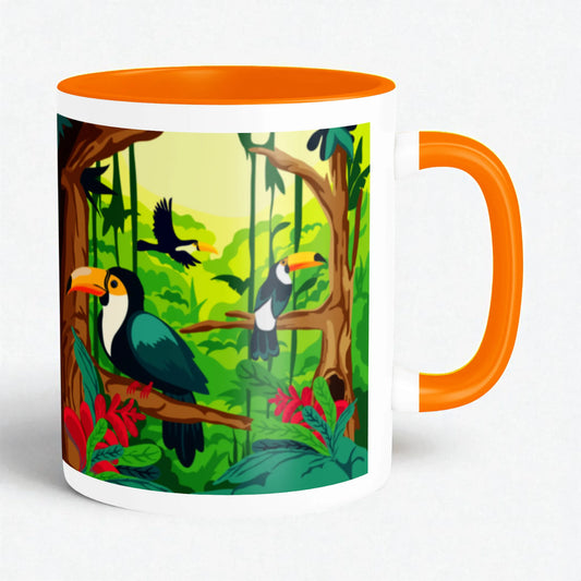 PAINTZSTORIES Toucan Serenity Artistic Ceramic Coffee Mug with Digital Print by Global Artists | Durable Ceramic Cup for Coffee, Tea & Cold Beverages | Printed Mug for Birthday Gift | 350ml