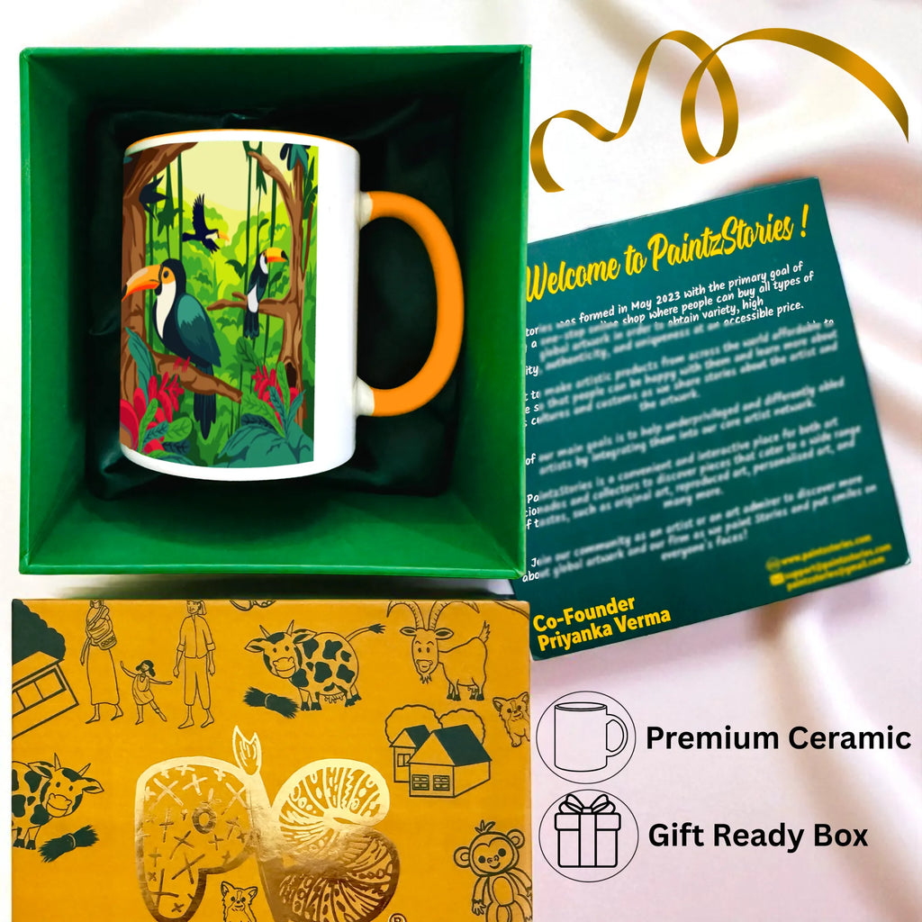 Toucan Serenity mug inside gift packaging
