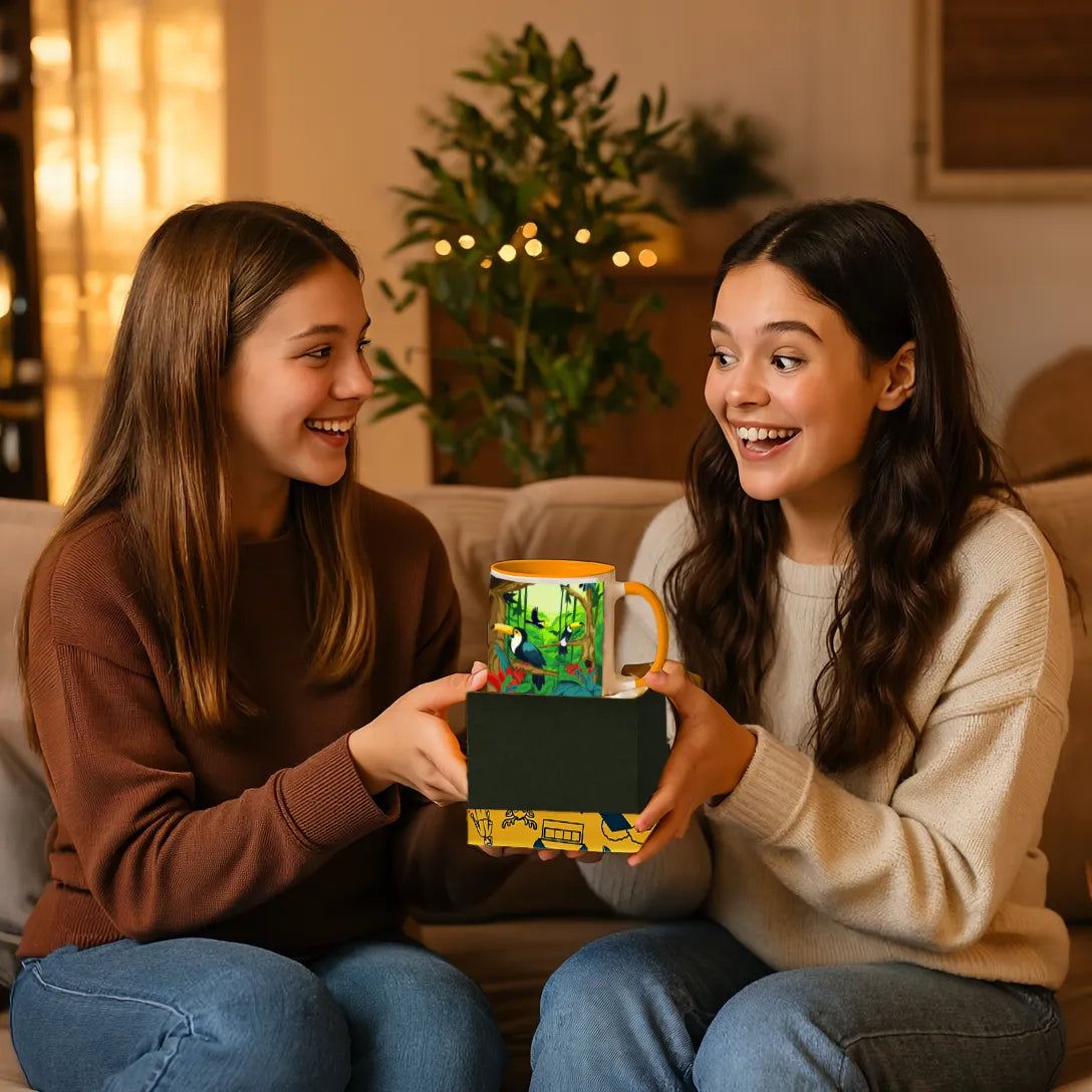 PAINTZSTORIES Toucan Serenity Artistic Ceramic Coffee Mug with Digital Print by Global Artists | Durable Ceramic Cup for Coffee, Tea & Cold Beverages | Printed Mug for Birthday Gift | 350ml