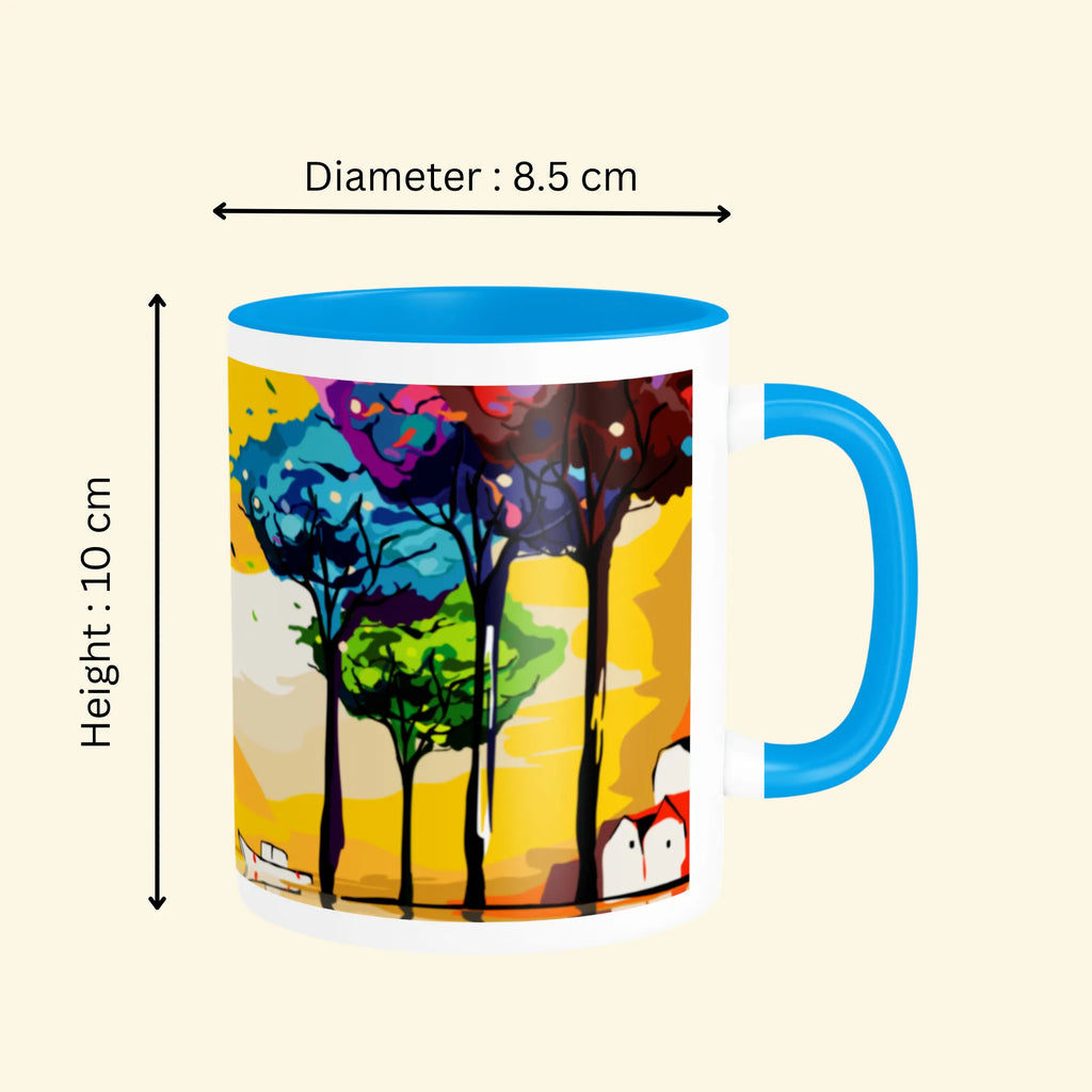 Dimensions of Twilight’s Embrace ceramic mug with measurement details
