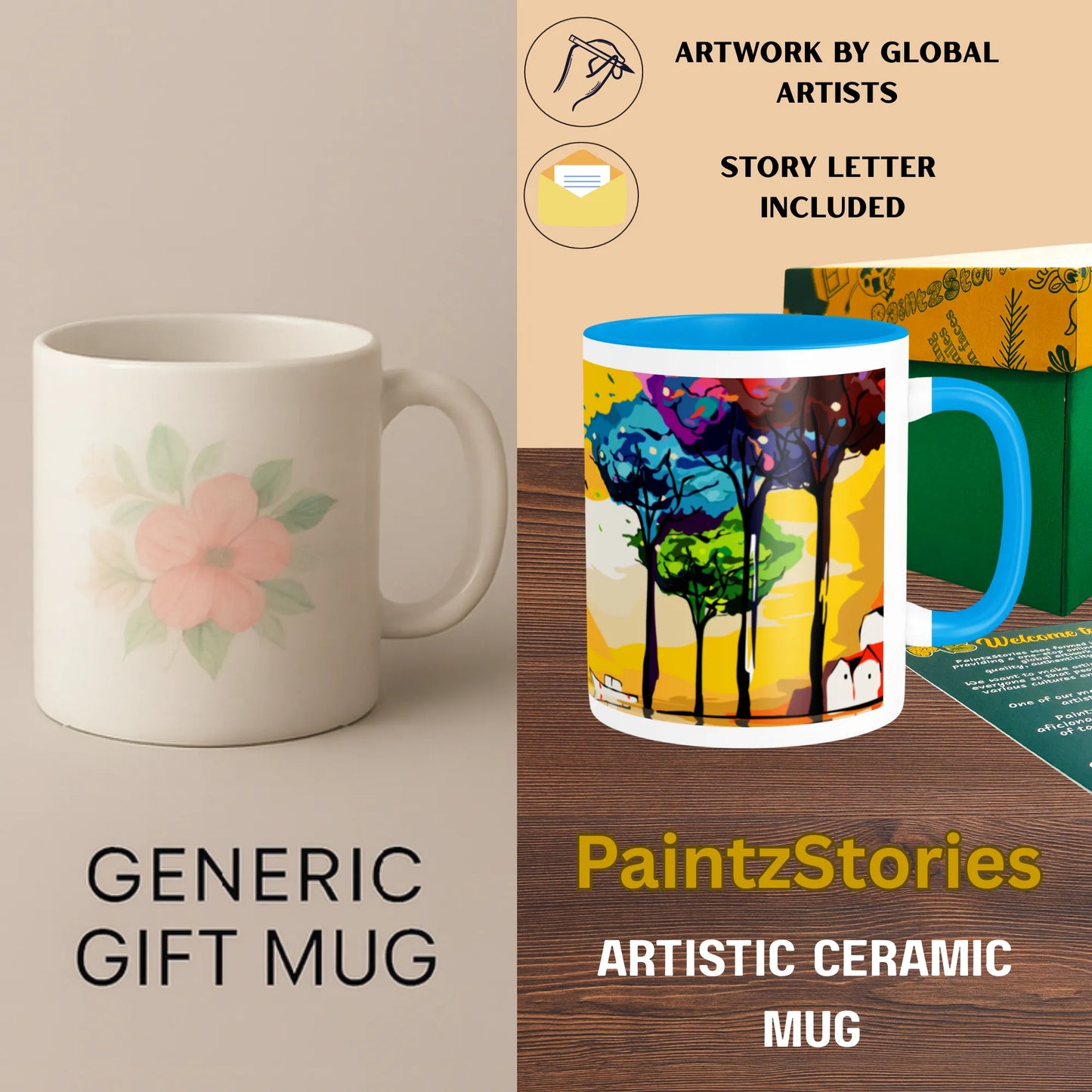 PAINTZSTORIES Twilight's Embrace Artistic Ceramic Coffee Mug with Digital Print by Global Artists | Durable Ceramic Cup for Coffee, Tea & Cold Beverages | Printed Mug for Birthday Gift | 350ml