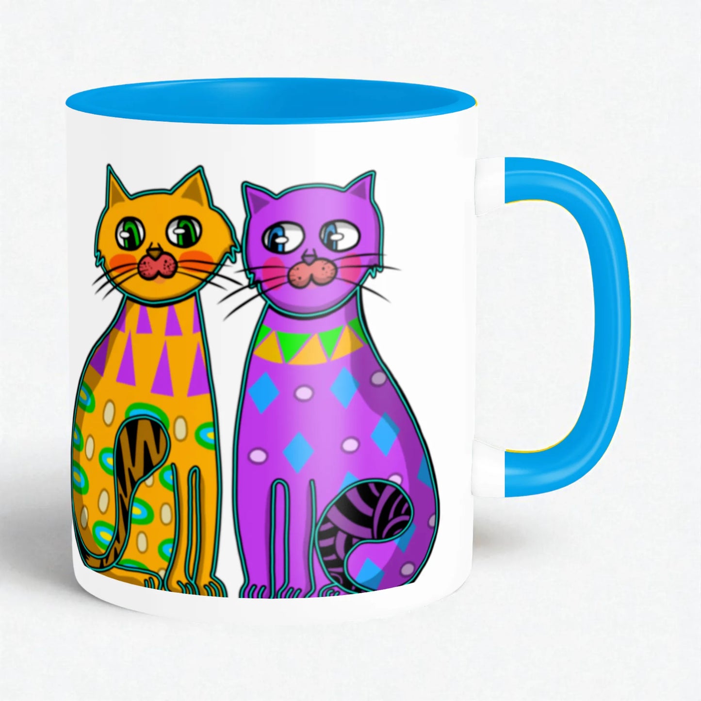 PAINTZSTORIES Two Fancy Cats Artistic Ceramic Coffee Mug with Digital Print by Global Artists | Durable Ceramic Cup for Coffee, Tea & Cold Beverages | Printed Mug for Birthday Gift | 350ml