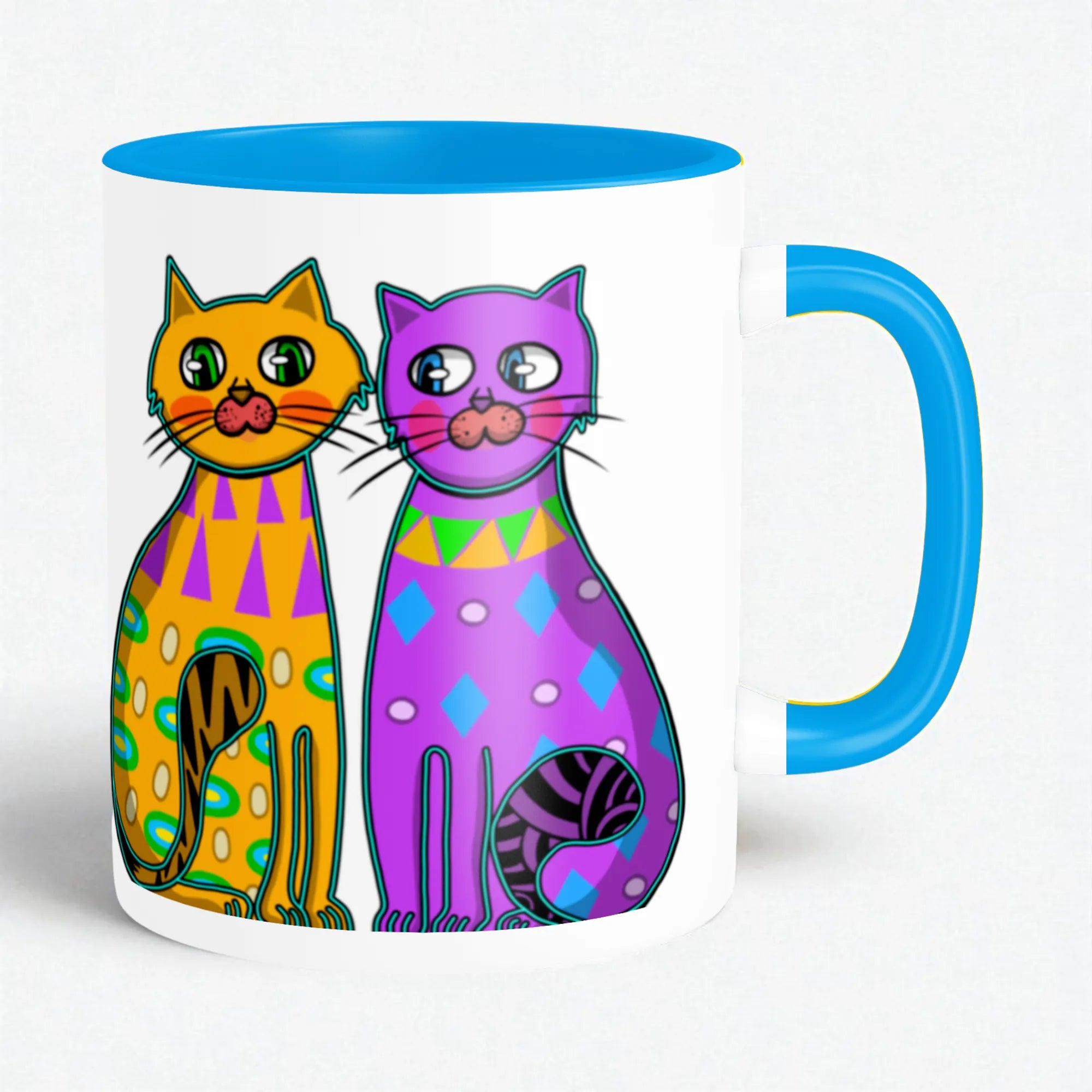 Two Fancy Cats artistic ceramic coffee mug by PaintzStories
