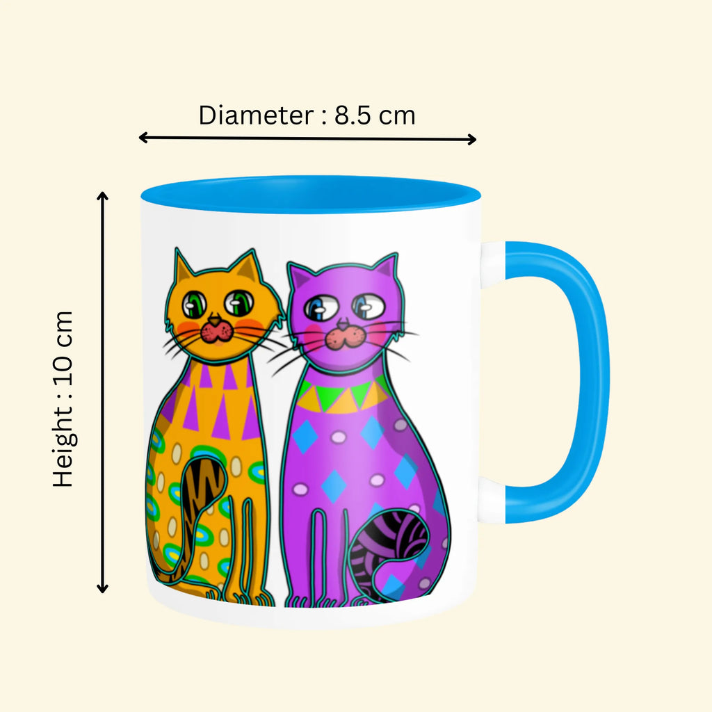 Dimensions of Two Fancy Cats ceramic mug with measurement details