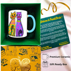 Two Fancy Cats mug gift box contents with packaging
