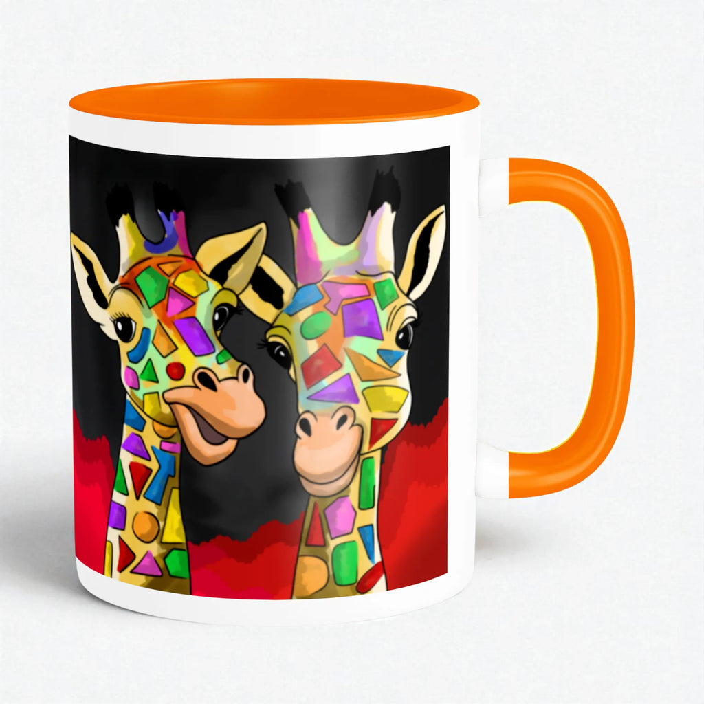 Two Happy Giraffes artistic ceramic coffee mug by PaintzStories