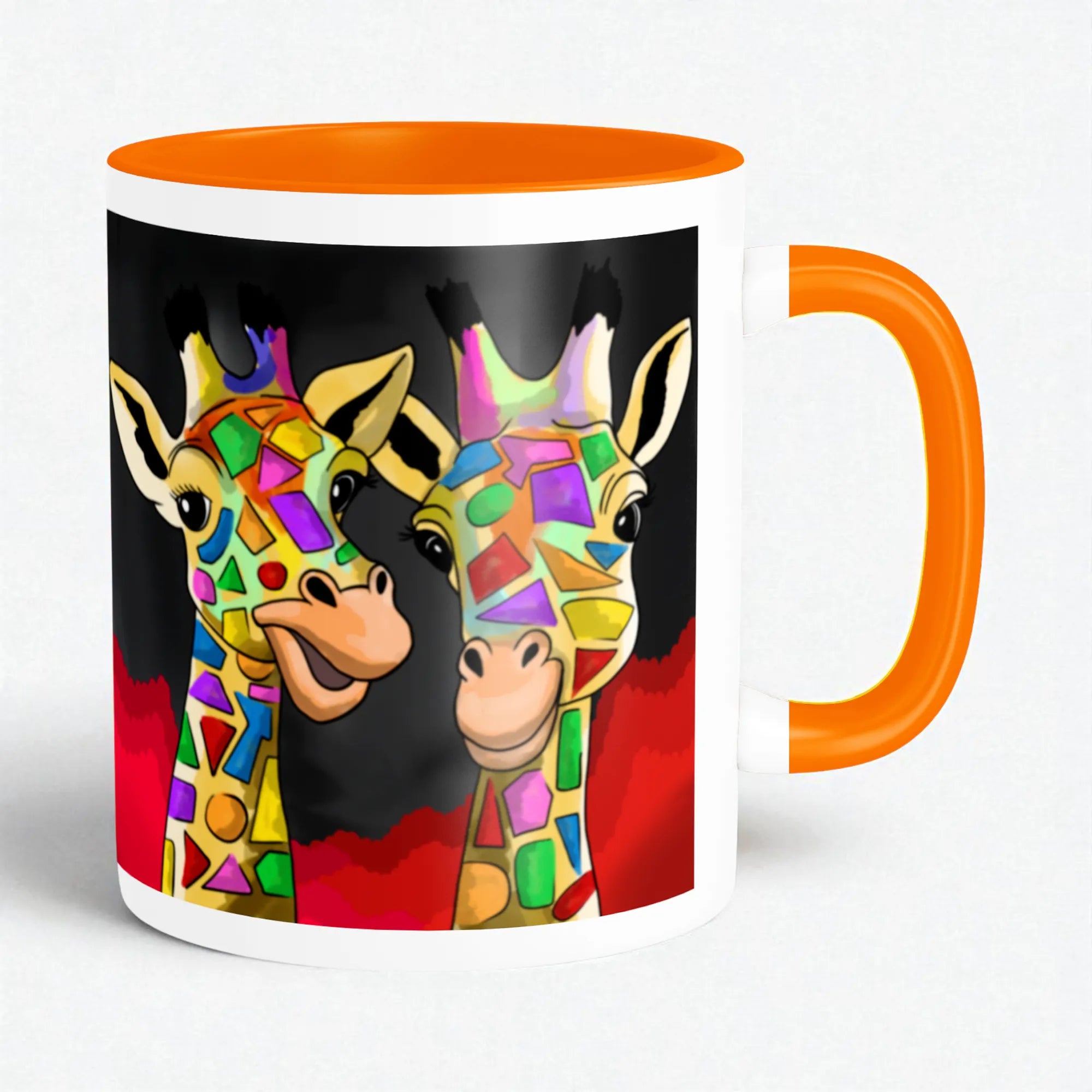 Two Happy Giraffes artistic ceramic coffee mug by PaintzStories