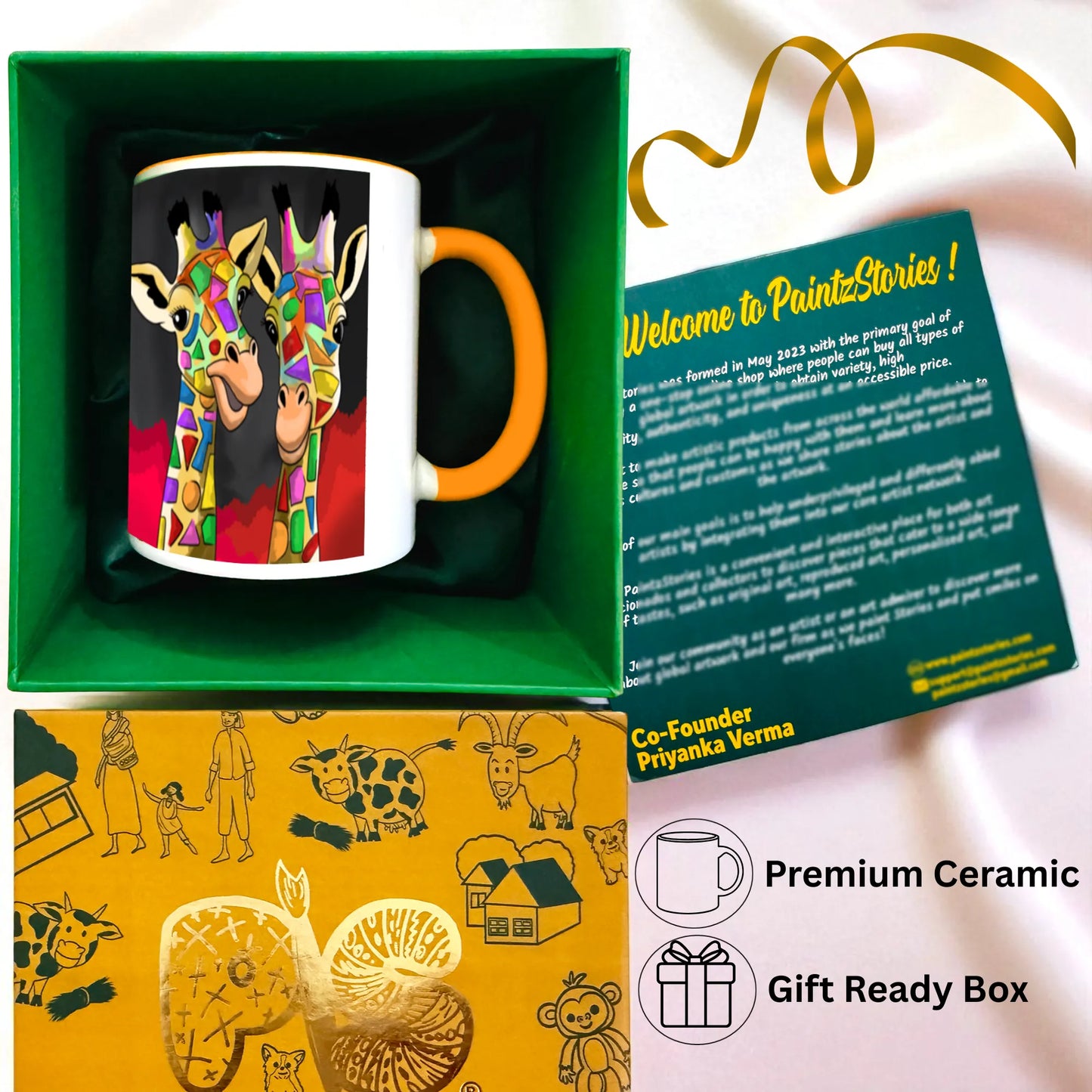 PAINTZSTORIES Two Happy Giraffes Artistic Ceramic Coffee Mug with Digital Print by Global Artists | Durable Ceramic Cup for Coffee, Tea & Cold Beverages | Printed Mug for Birthday Gift | 350ml