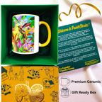 Vibrant Bird mug inside gift box with all included items