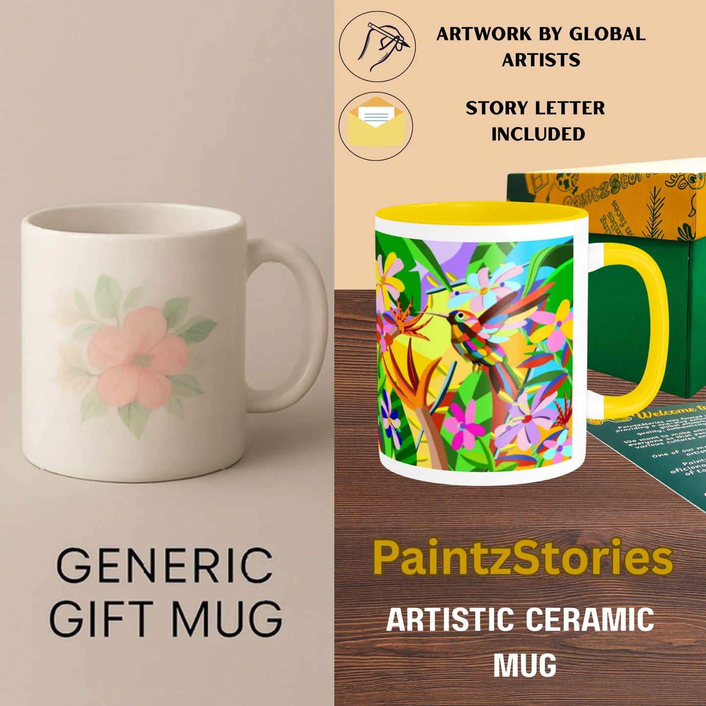 PAINTZSTORIES A Vibrant Bird Artistic Ceramic Coffee Mug with Digital Print by Global Artists | Durable Ceramic Cup for Coffee, Tea & Cold Beverages | Printed Mug for Birthday Gift | 350ml
