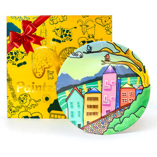 PAINTZSTORIES Decorative Wall Plate for Home Decoration | Ceramic Wall Art Plate | Wall Decor items for Living Room & Bedroom | Handmade Artwork A Lovely Town | Gift for house | 10 INCH