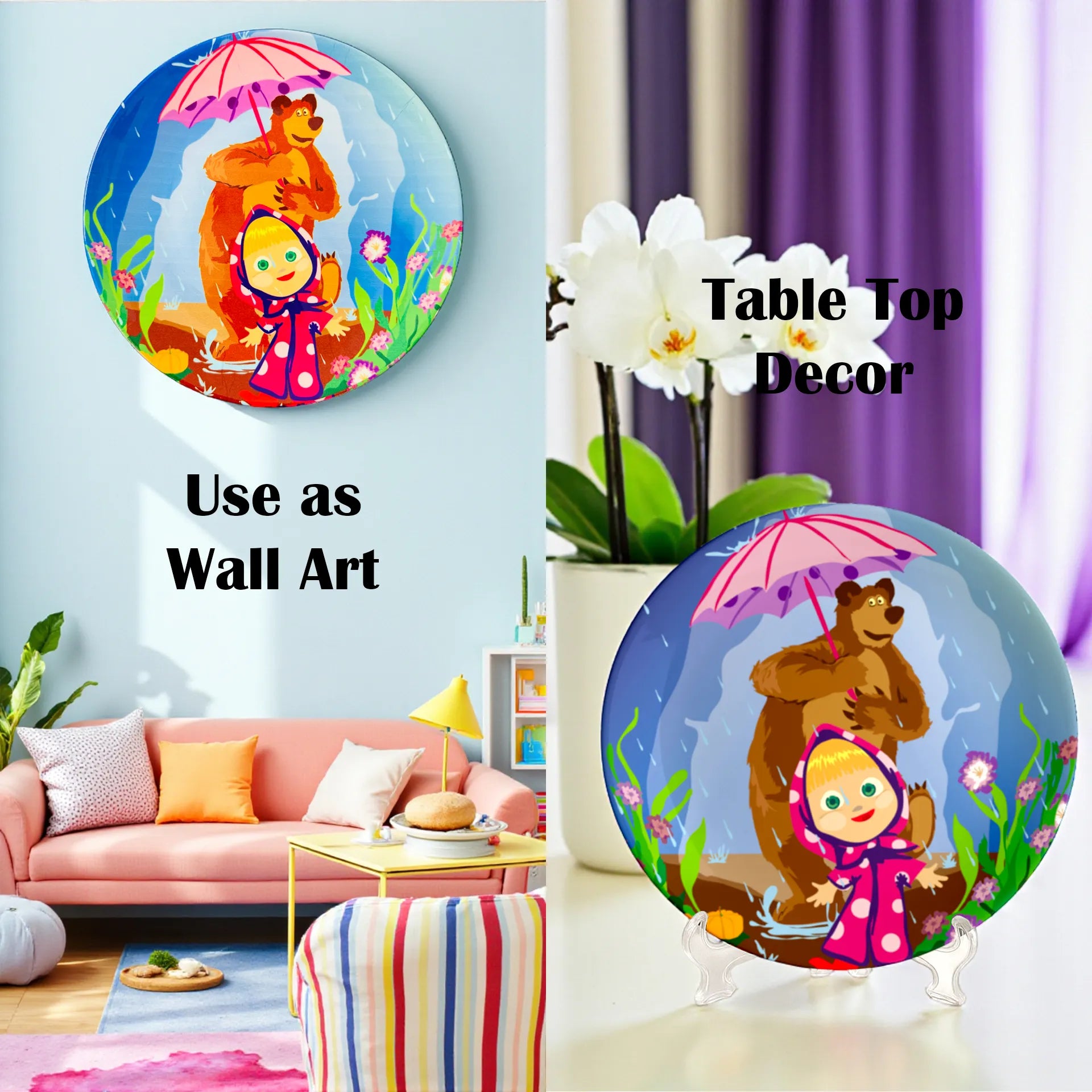 A Bear and Girl’s Dance ceramic plate used for home décor