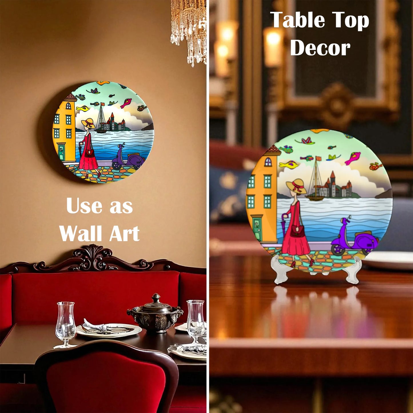 PAINTZSTORIES Decorative Wall Plate for Home Decoration | Ceramic Wall Art Plate | Wall Decor items for Living Room & Bedroom | Handmade Artwork A Walking Lady | Gift for house | 10 INCH