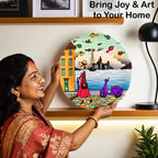 Woman holding A Walking Lady decorative plate