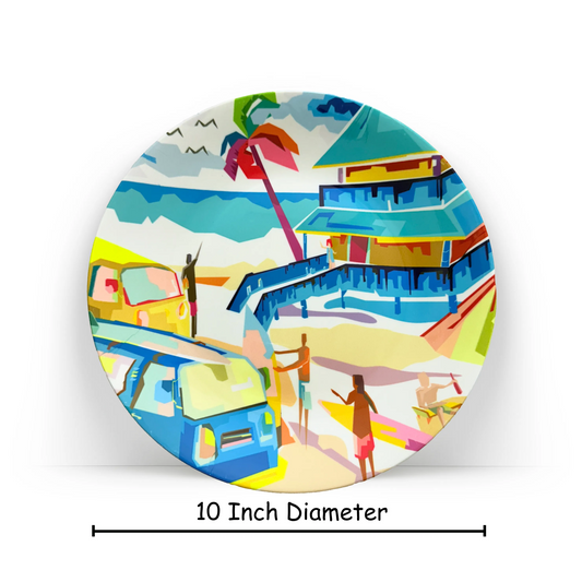 PAINTZSTORIES Decorative Wall Plate for Home Decoration | Ceramic Wall Art Plate | Wall Decor items for Living Room & Bedroom | Handmade Artwork Beachside Restaurant | Gift for house | 10 INCH