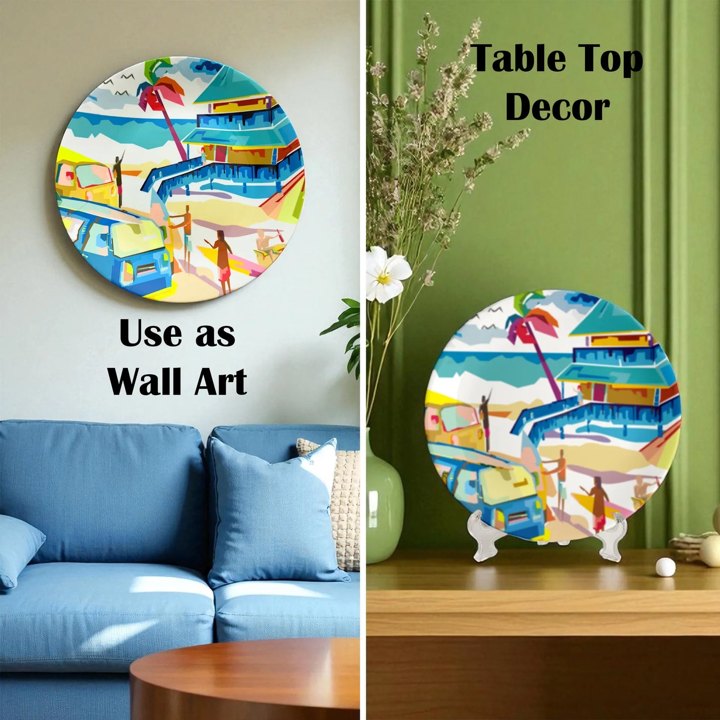 Beachside Restaurant ceramic plate wall and table décor