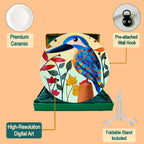 Colourful Kingfisher plate set with stand hook