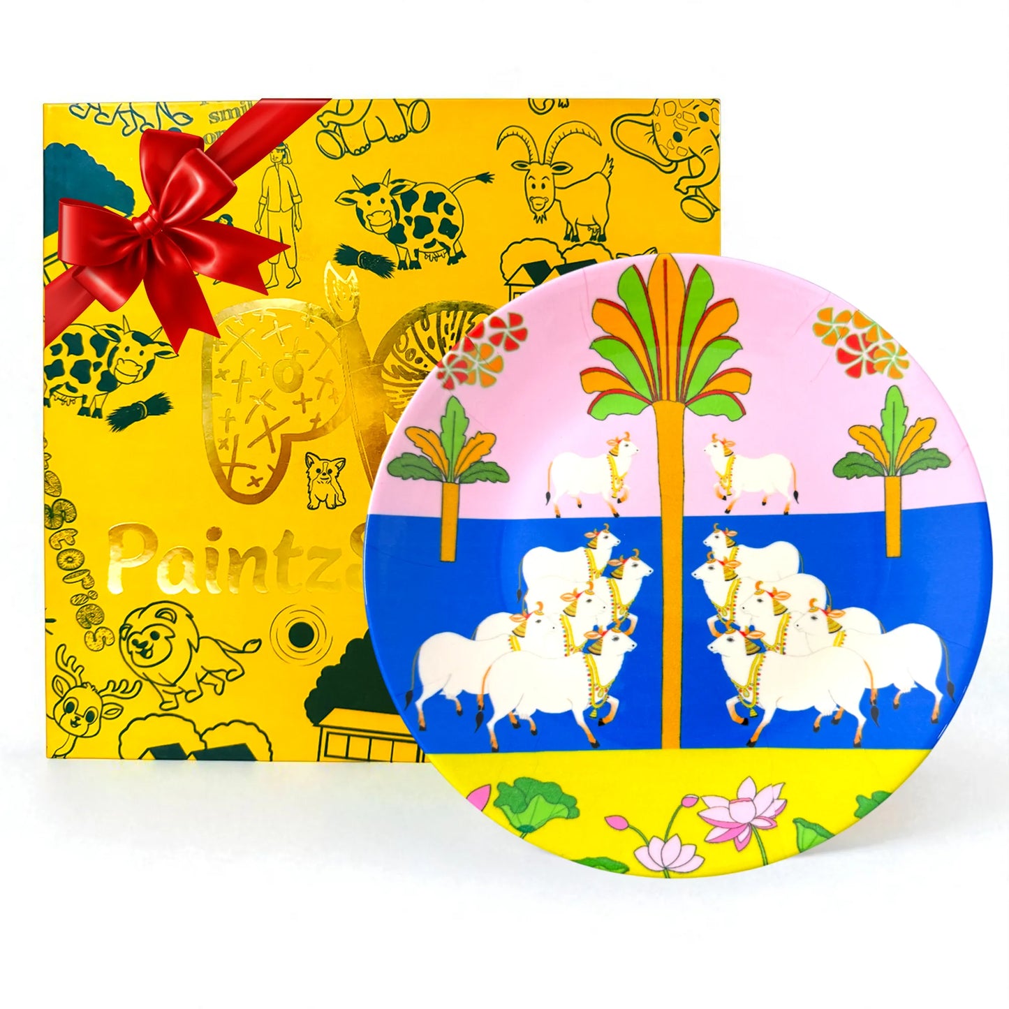Gift-ready packaging Cows in Bloom ceramic plate