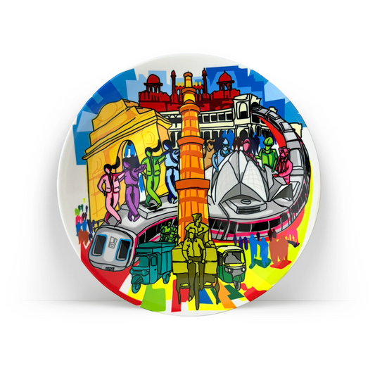 PAINTZSTORIES Decorative Wall Plate for Home Decoration | Ceramic Wall Art Plate | Wall Decor items for Living Room & Bedroom | Handmade Artwork Delhi Cityscape | Gift for house | 10 INCH