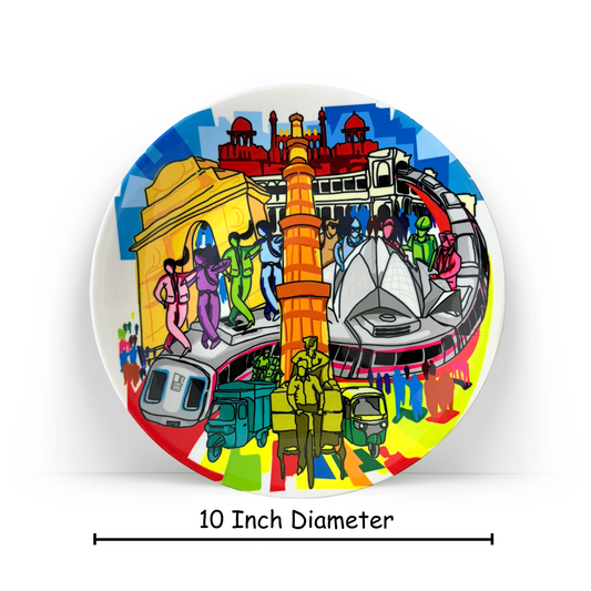 PAINTZSTORIES Decorative Wall Plate for Home Decoration | Ceramic Wall Art Plate | Wall Decor items for Living Room & Bedroom | Handmade Artwork Delhi Cityscape | Gift for house | 10 INCH