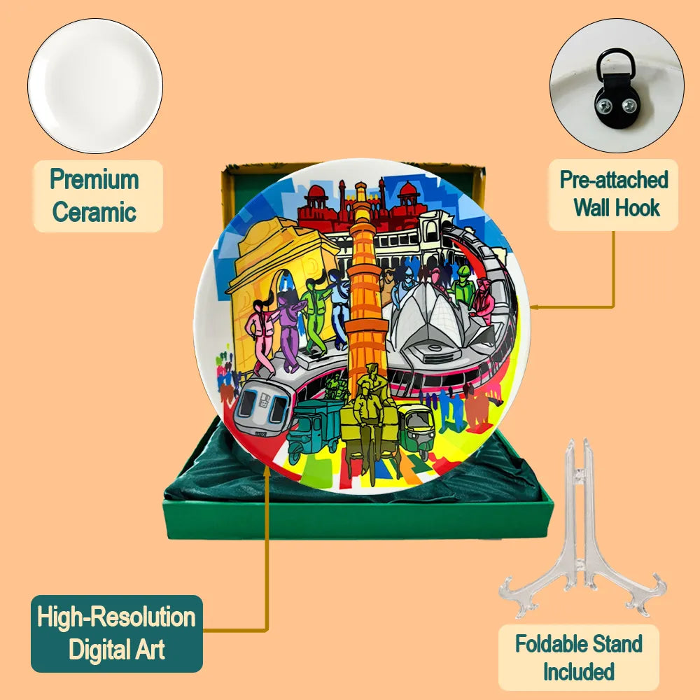 Delhi Cityscape plate box contents with stand hook