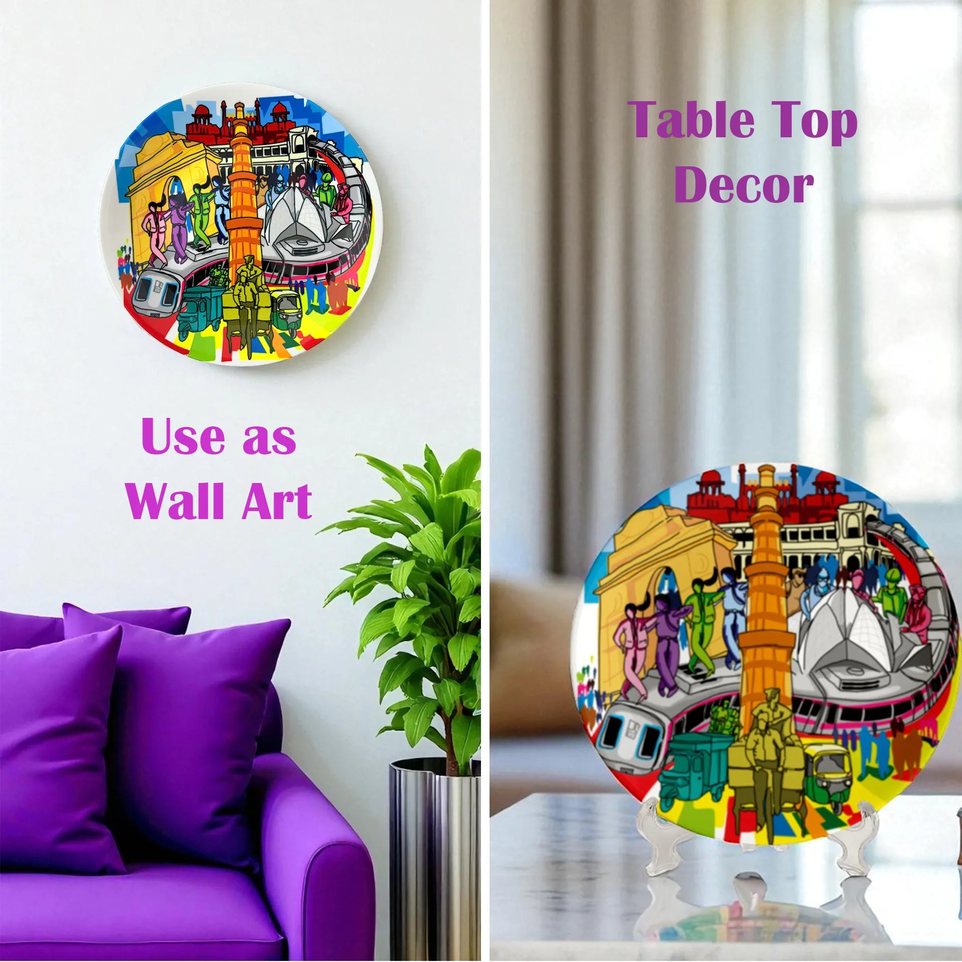 Delhi Cityscape ceramic plate used as wall décor