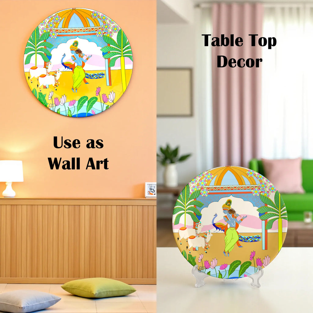 Divine Symphony of Krishna ceramic plate wall décor styling
