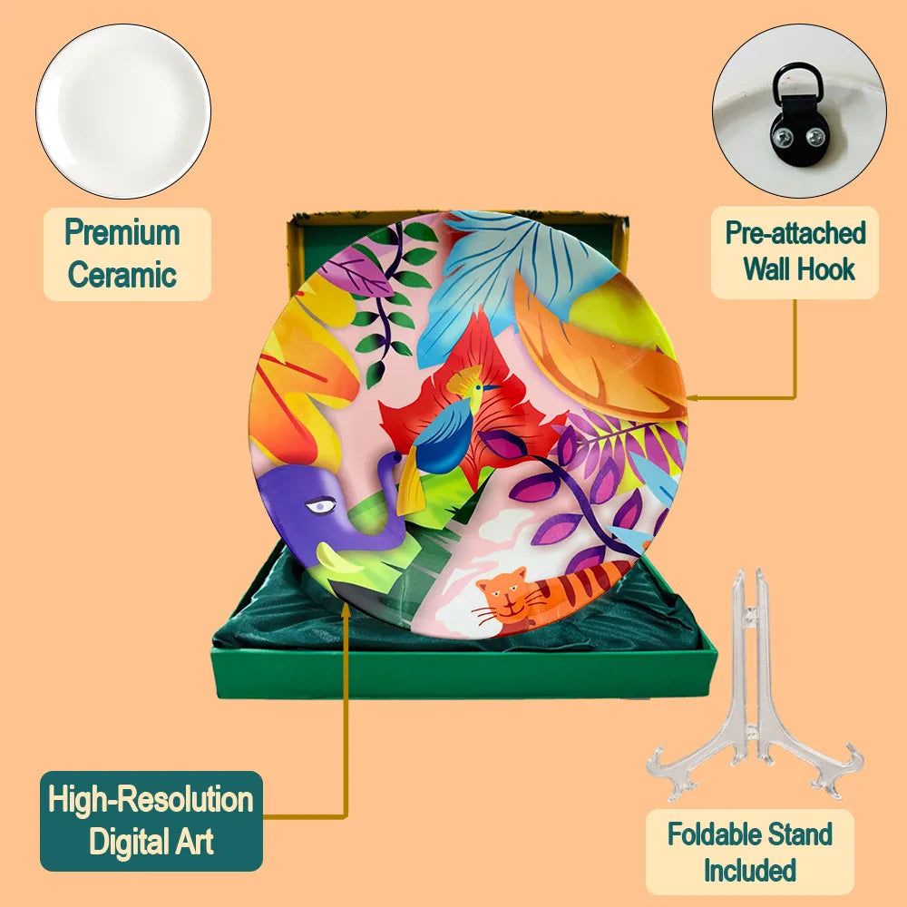 Flora and Fauna plate set with stand and hook