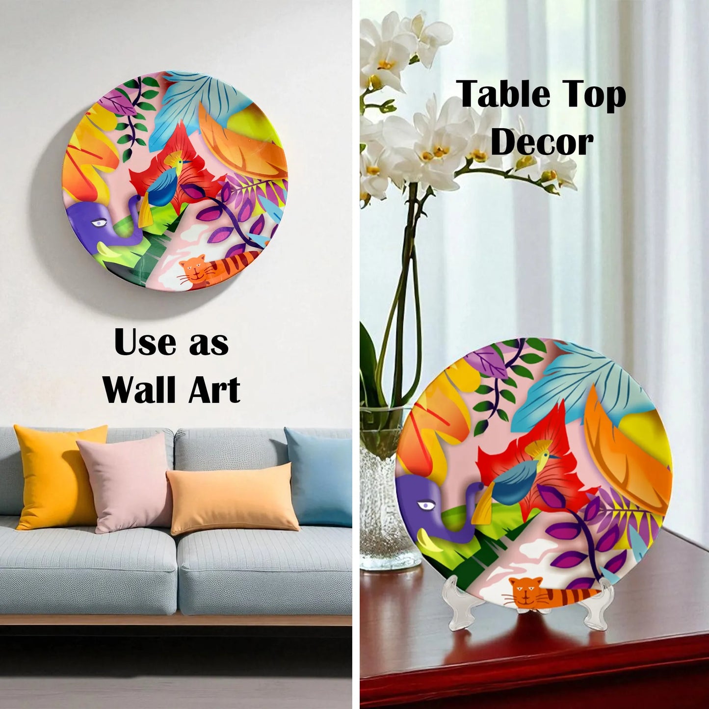 Flora and Fauna ceramic plate used for home décor