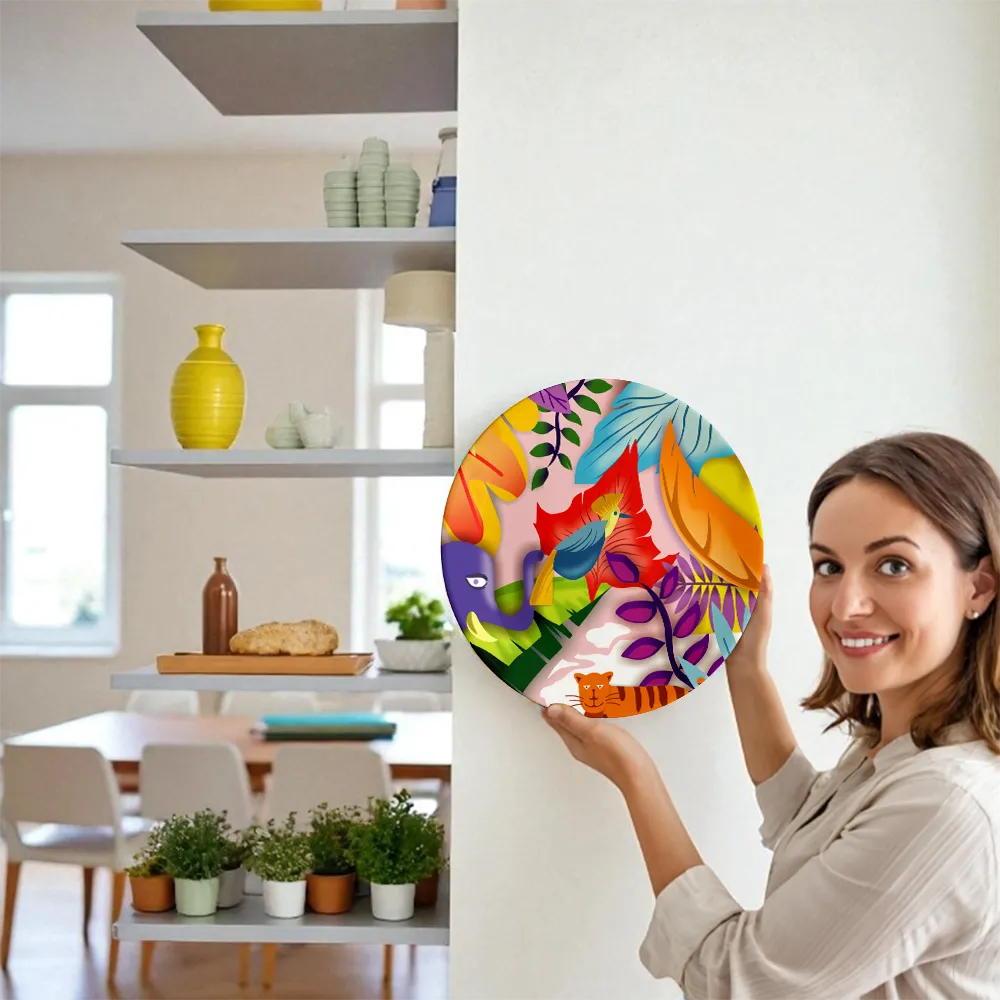 Woman displaying Flora and Fauna plate