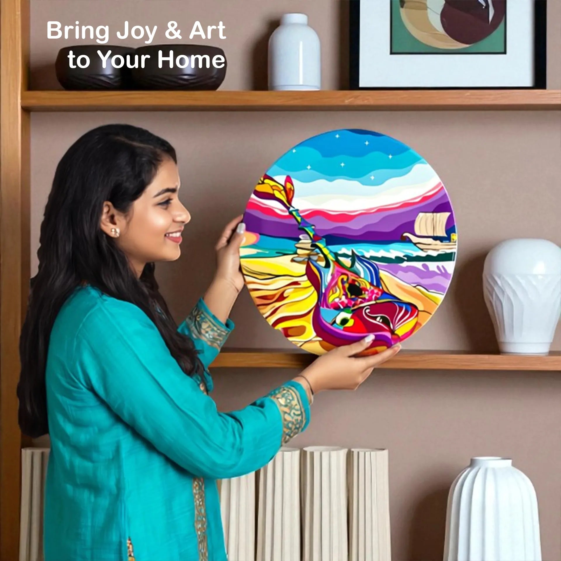 Woman displaying Harmonious Melodies plate