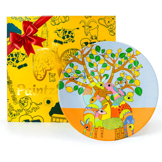 PAINTZSTORIES Decorative Wall Plate for Home Decoration | Ceramic Wall Art Plate | Wall Decor items for Living Room & Bedroom | Handmade Artwork Harmony Beneath the Gond Tree | Gift for house | 10 INCH