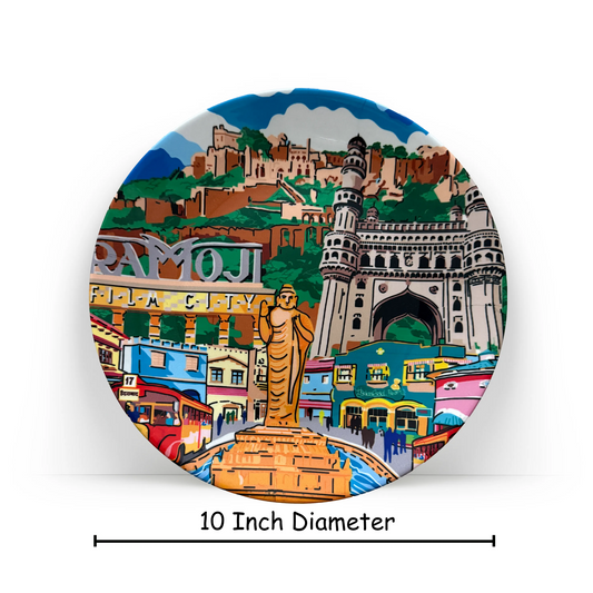 PAINTZSTORIES Decorative Wall Plate for Home Decoration | Ceramic Wall Art Plate | Wall Decor items for Living Room & Bedroom | Handmade Artwork Hyderabad's Splendid Landscape |Gift for house |10 INCH