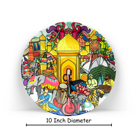 PAINTZSTORIES Decorative Wall Plate for Home Decoration | Ceramic Wall Art Plate | Wall Decor items for Living Room & Bedroom | Handmade Artwork India's Rich Culture | Gift for house | 10 INCH