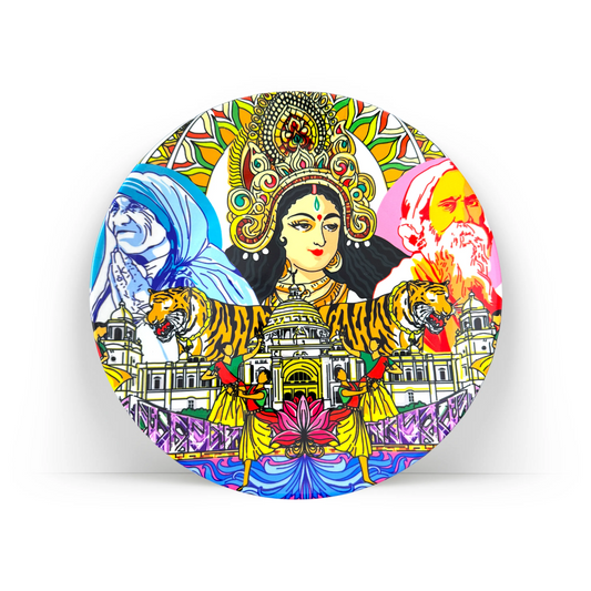 PAINTZSTORIES Decorative Wall Plate for Home Decoration | Ceramic Wall Art Plate | Wall Decor items for Living Room & Bedroom | Handmade Artwork Kolkata Kaleidoscope | Gift for house | 10 INCH