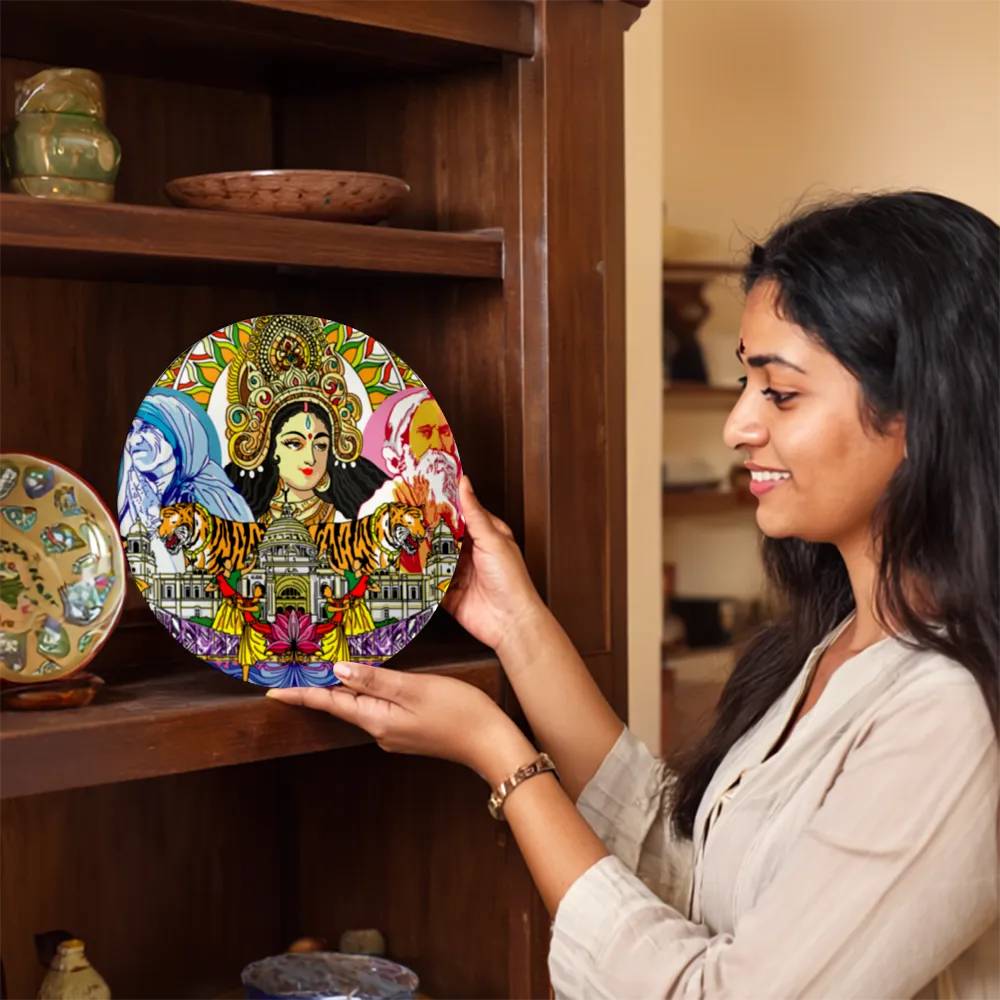 Woman holding Kolkata Kaleidoscope decorative plate