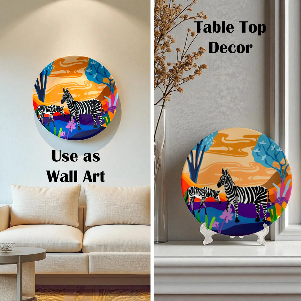 Serenity Stripes ceramic plate displayed on wall and table