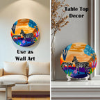 Serenity Stripes ceramic plate displayed on wall and table