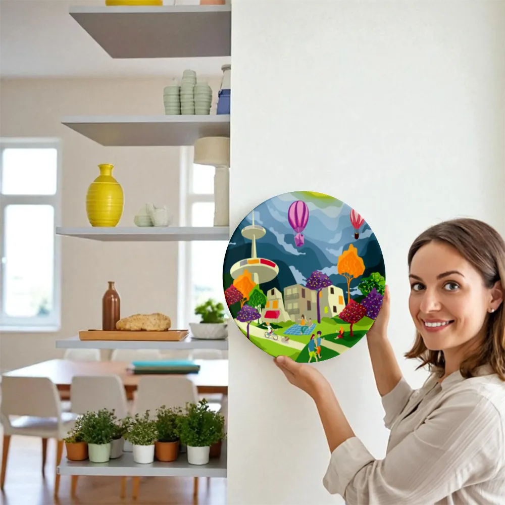Woman holding Sunday Bliss decorative wall plate