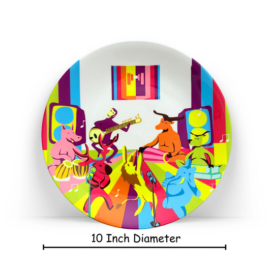 PAINTZSTORIES Decorative Wall Plate for Home Decoration | Ceramic Wall Art Plate | Wall Decor items for Living Room & Bedroom | Handmade Artwork Traditional Musical Animals | Gift for house | 10 INCH