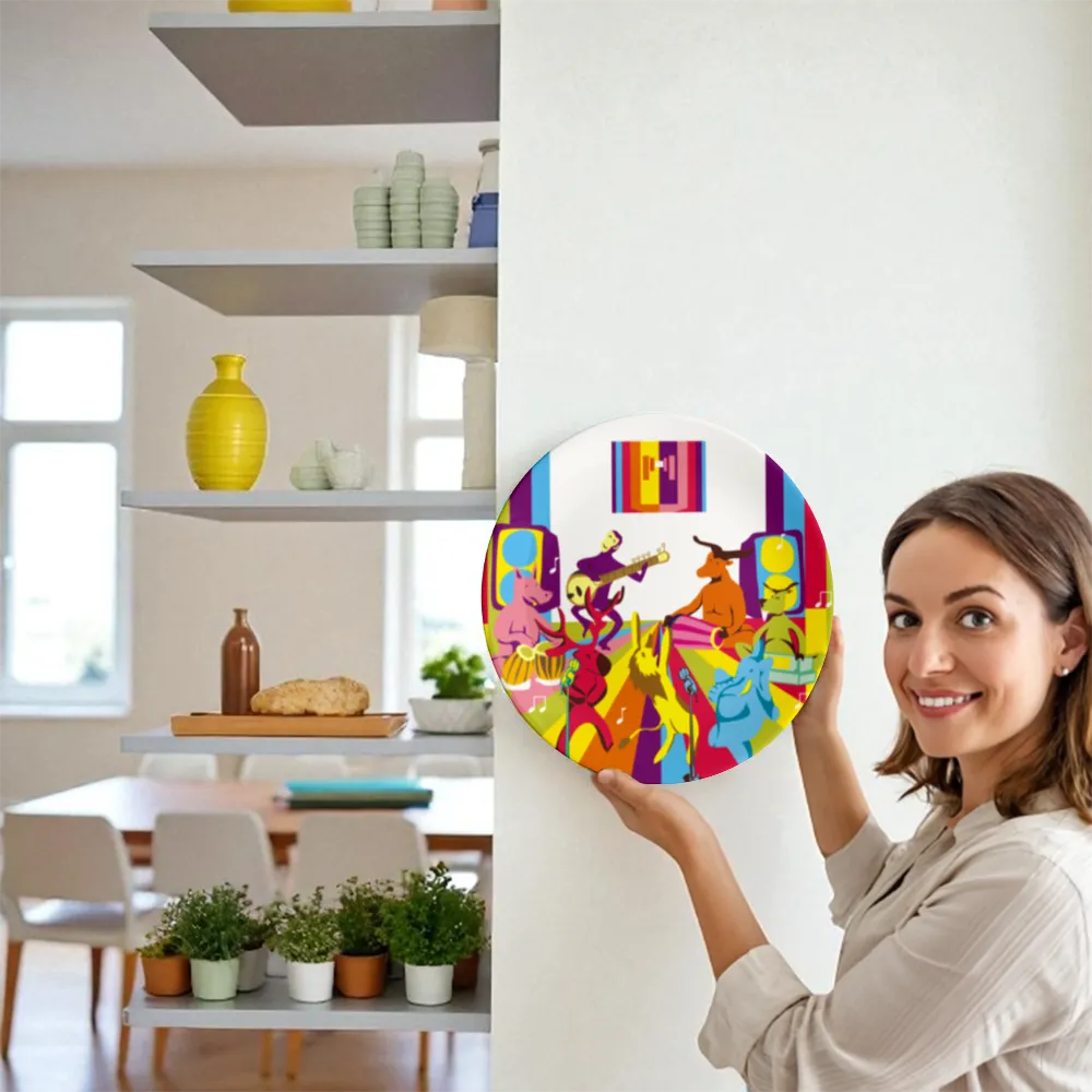 Woman holding Traditional Musical Animals plate