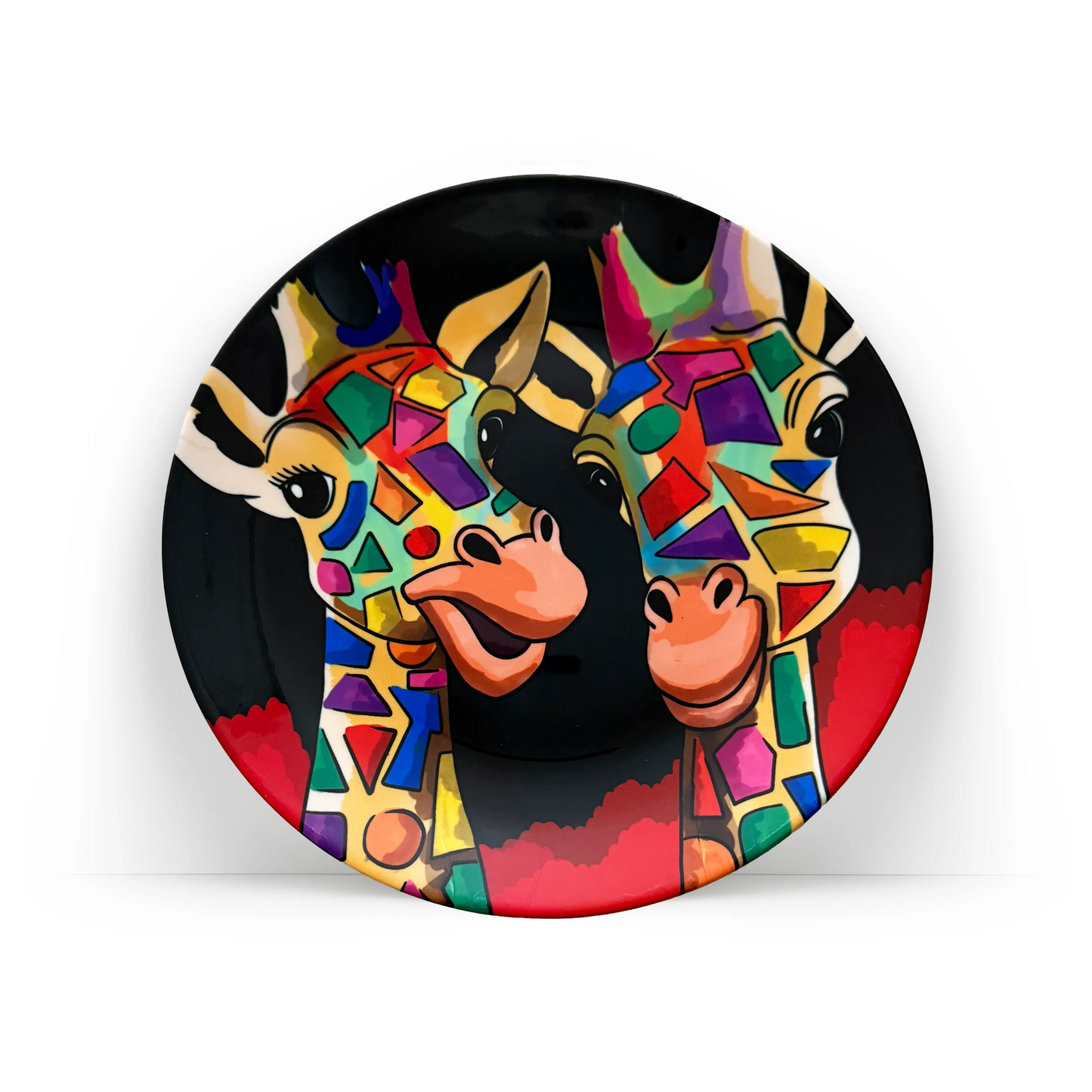 Two Happy Giraffes decorative ceramic wall plate by PaintzStories