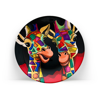 Two Happy Giraffes decorative ceramic wall plate by PaintzStories